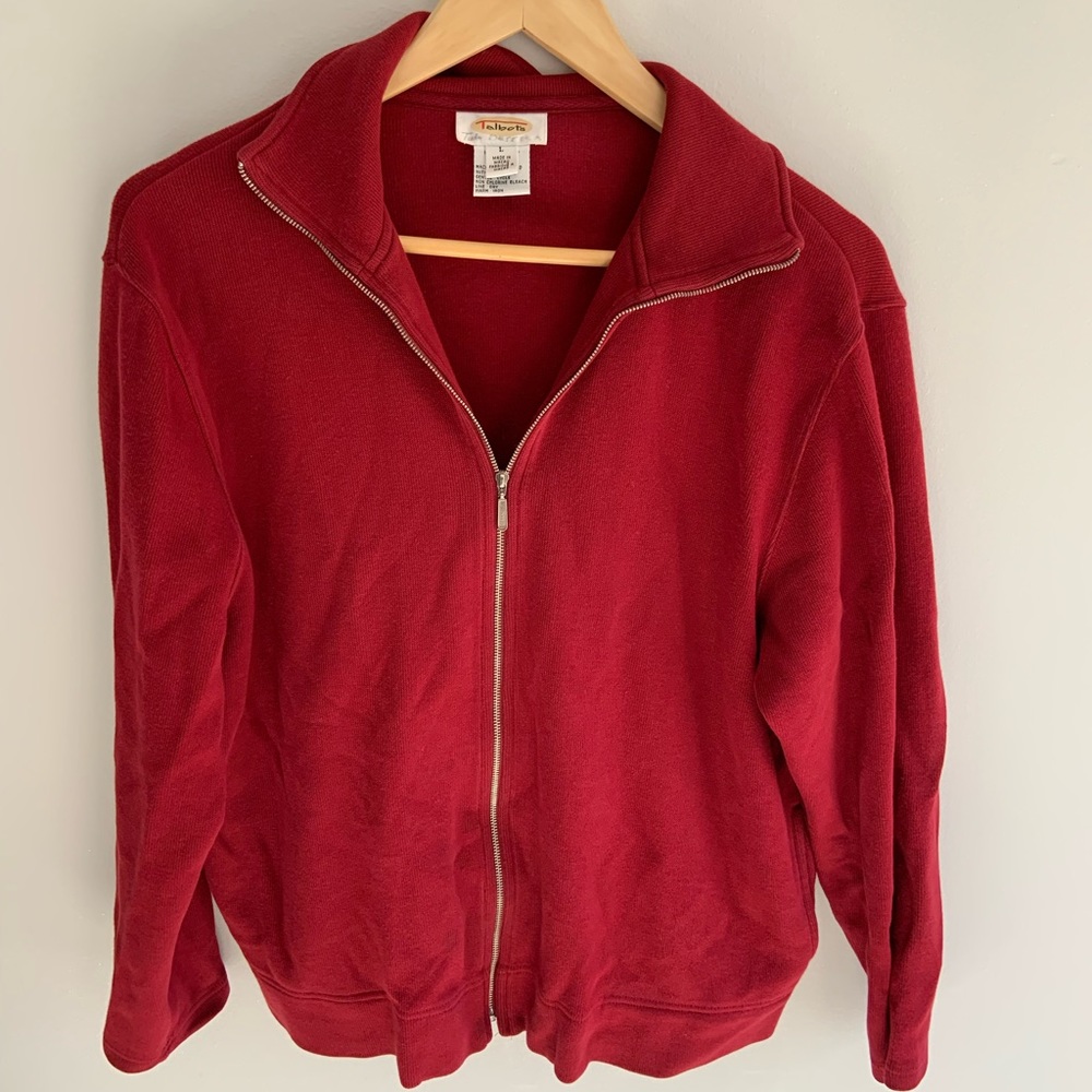 Talbots size large full zip knit cardigan/ jacket- maroon red